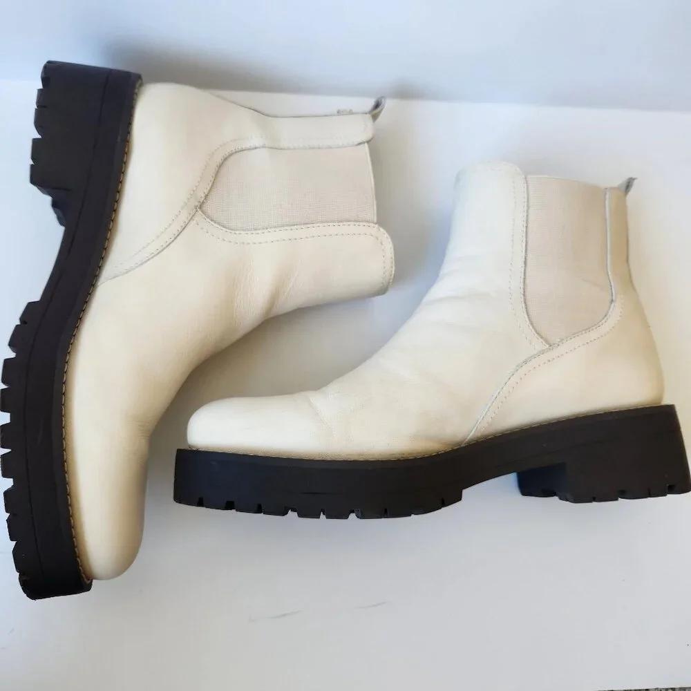 Sam Edelman Justina Lug Sole Chelsea Boots Ivory Winter Outdoors Cabincore - Picture 3 of 11